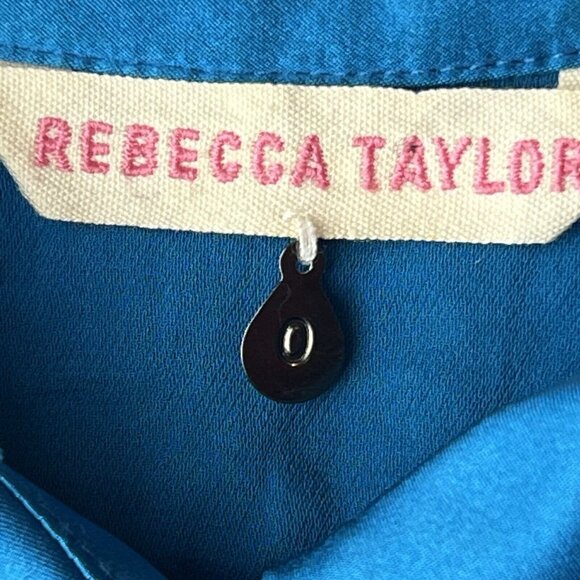 Rebecca Taylor Sleeveless Blue Blouse Size 0 Snap Front Hi-Lo Raw Edge Hem - Picture 5 of 13